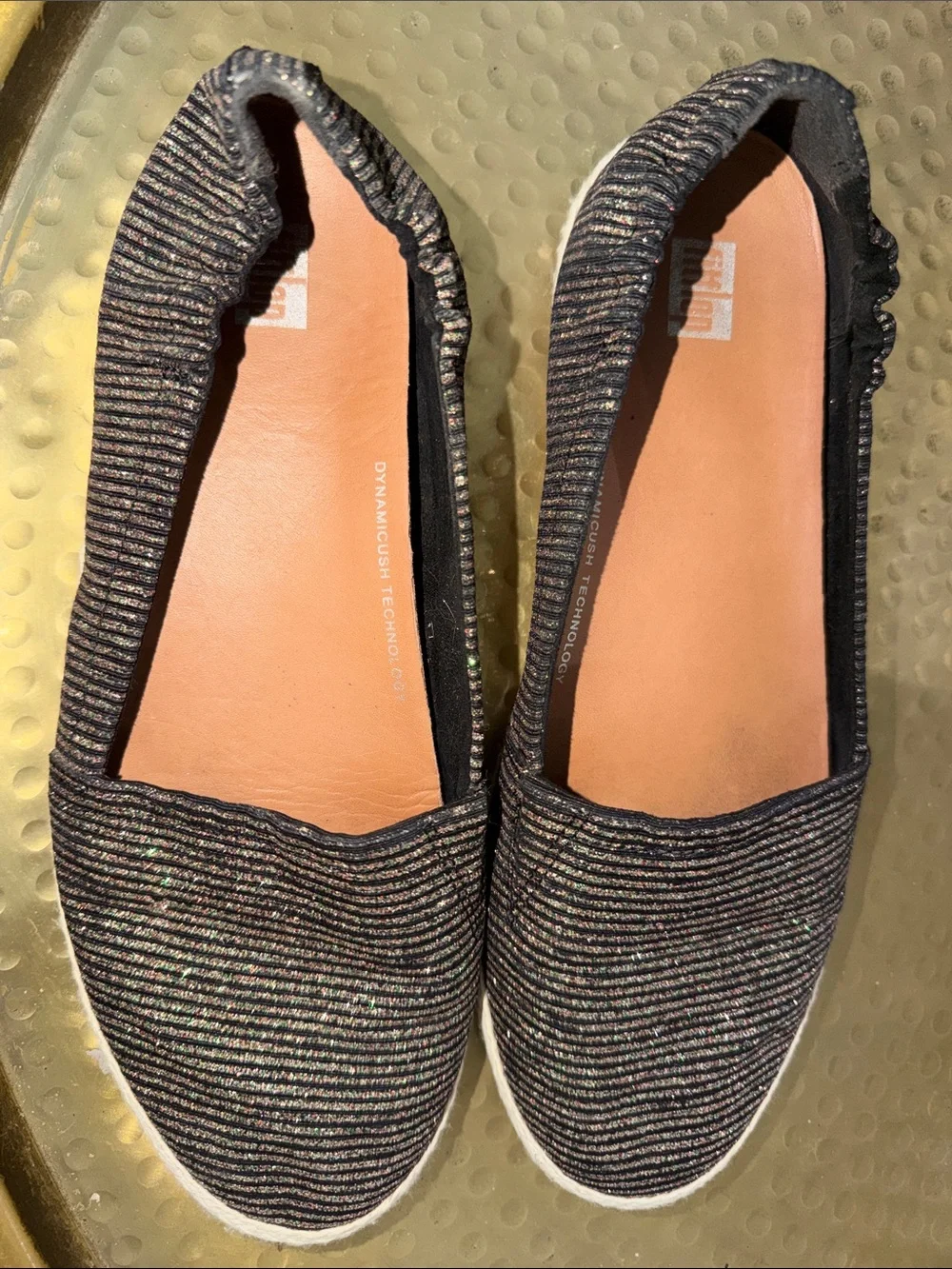Fitflop Black Metallic Stripe Espadrille Flats